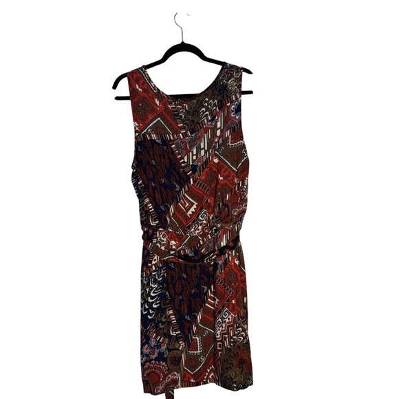 Lucky Brand XL Sleeveless Red Multi-Color Boho Print Dress With Tie Waist 100% - Picture 3 of 14